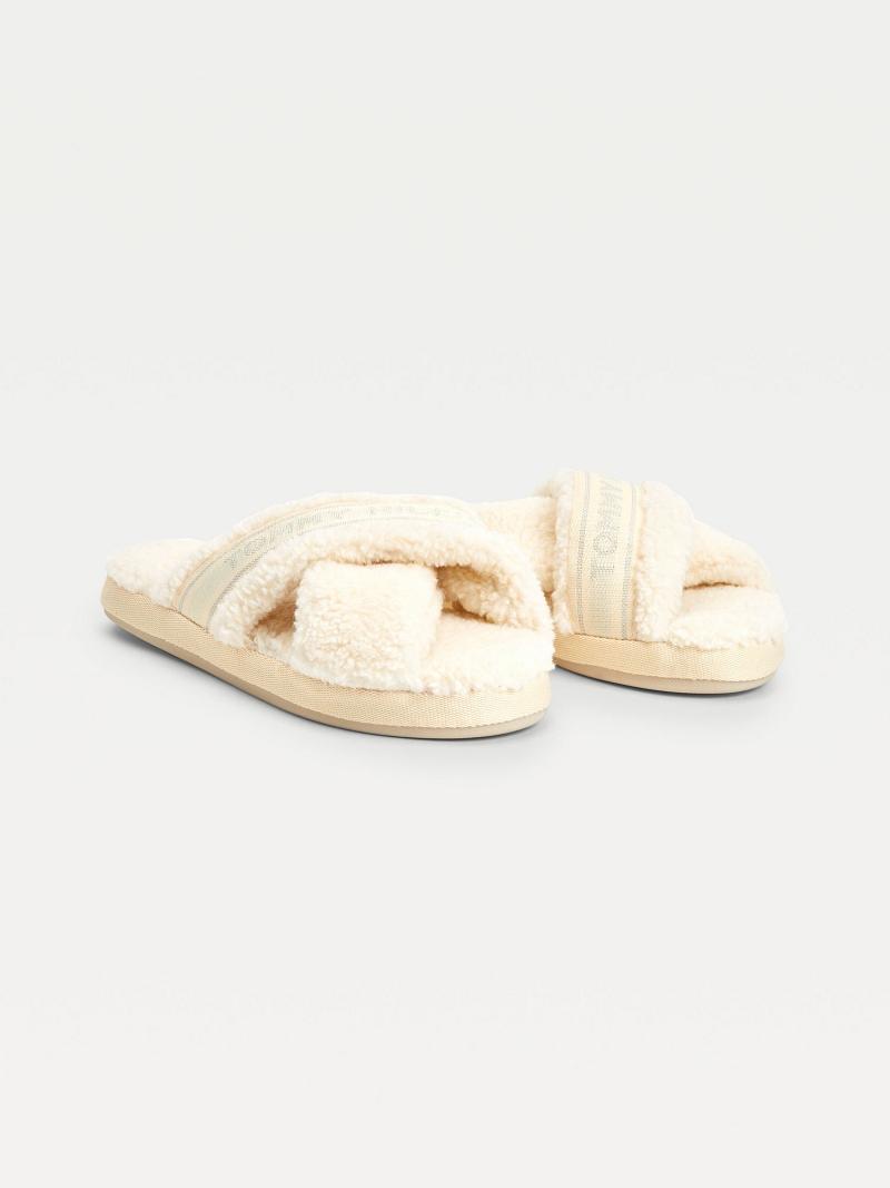 Női Tommy Hilfiger Crisscross Sherpa Papucs Slide Fehér | HU 615CTV